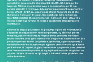 Delegacioni i BE-së reagon pas akuzave të Metës: Integriteti i EURALIUS duhet lavdëruar