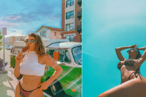 Në rrugët e Amerikës me bikini, modelja shqiptare “çmend” kalimtarët teksa… (FOTO)
